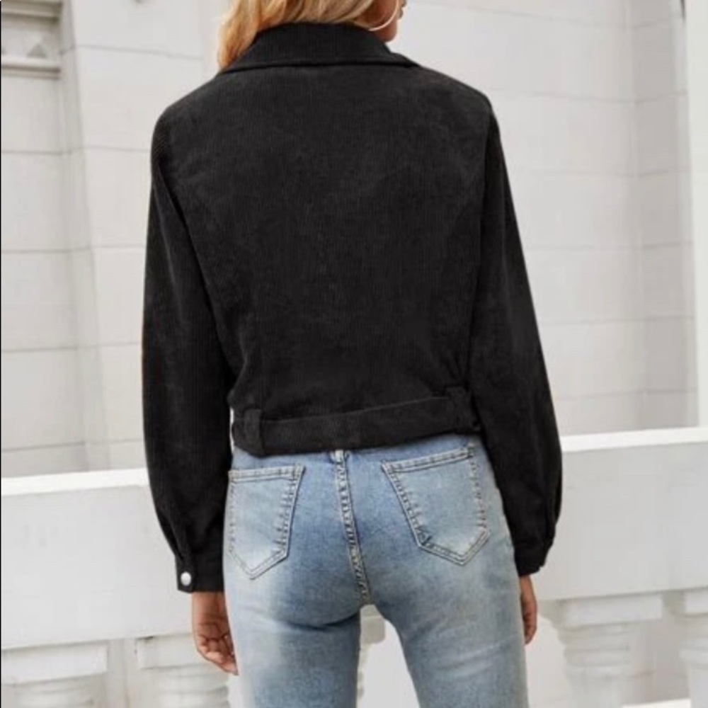 Black Corduroy Moto Biker Zipper Jacket Shacket - Picture 3 of 9